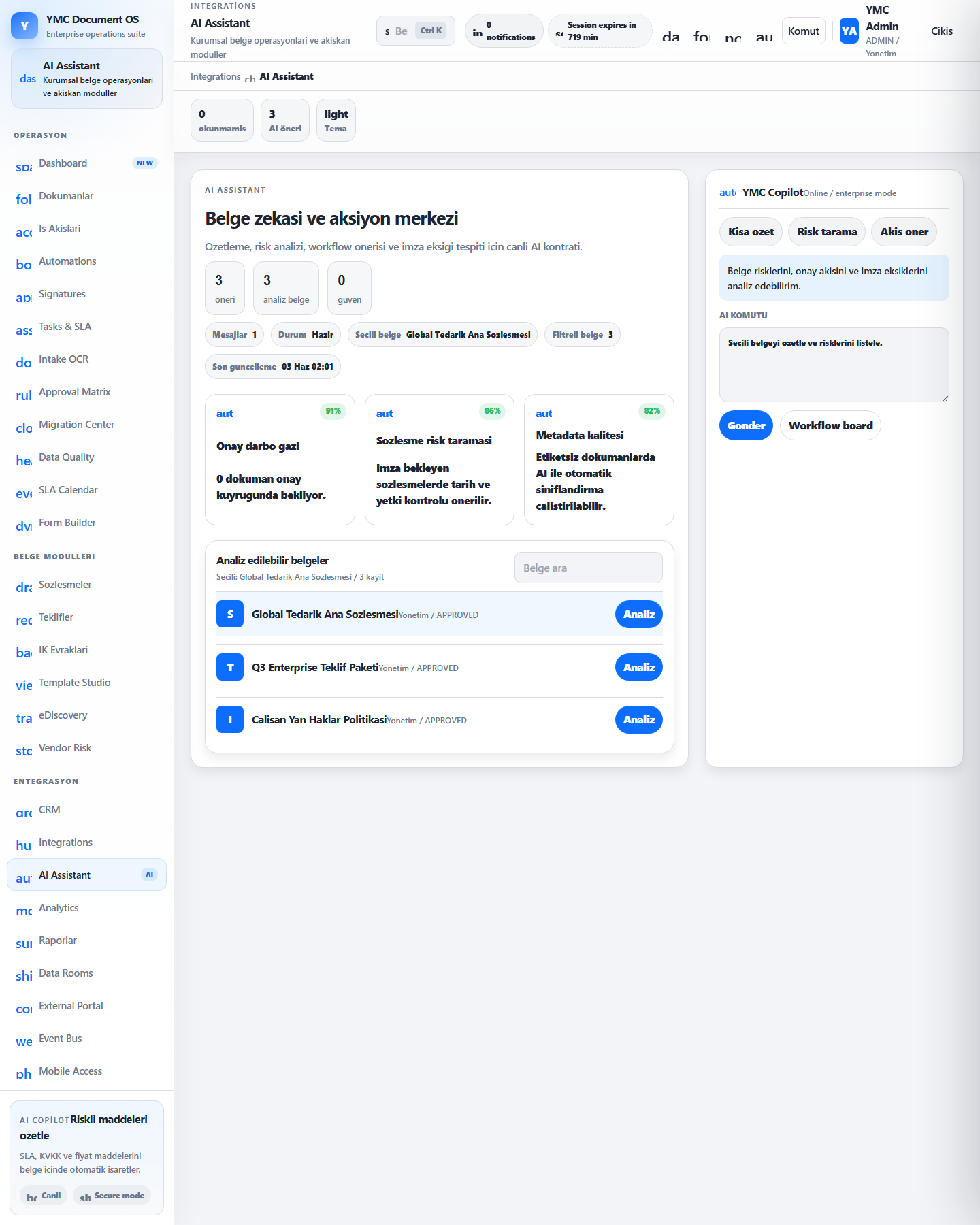 YMC DMS — AI Assistant — AI-powered document analysis and smart suggestions