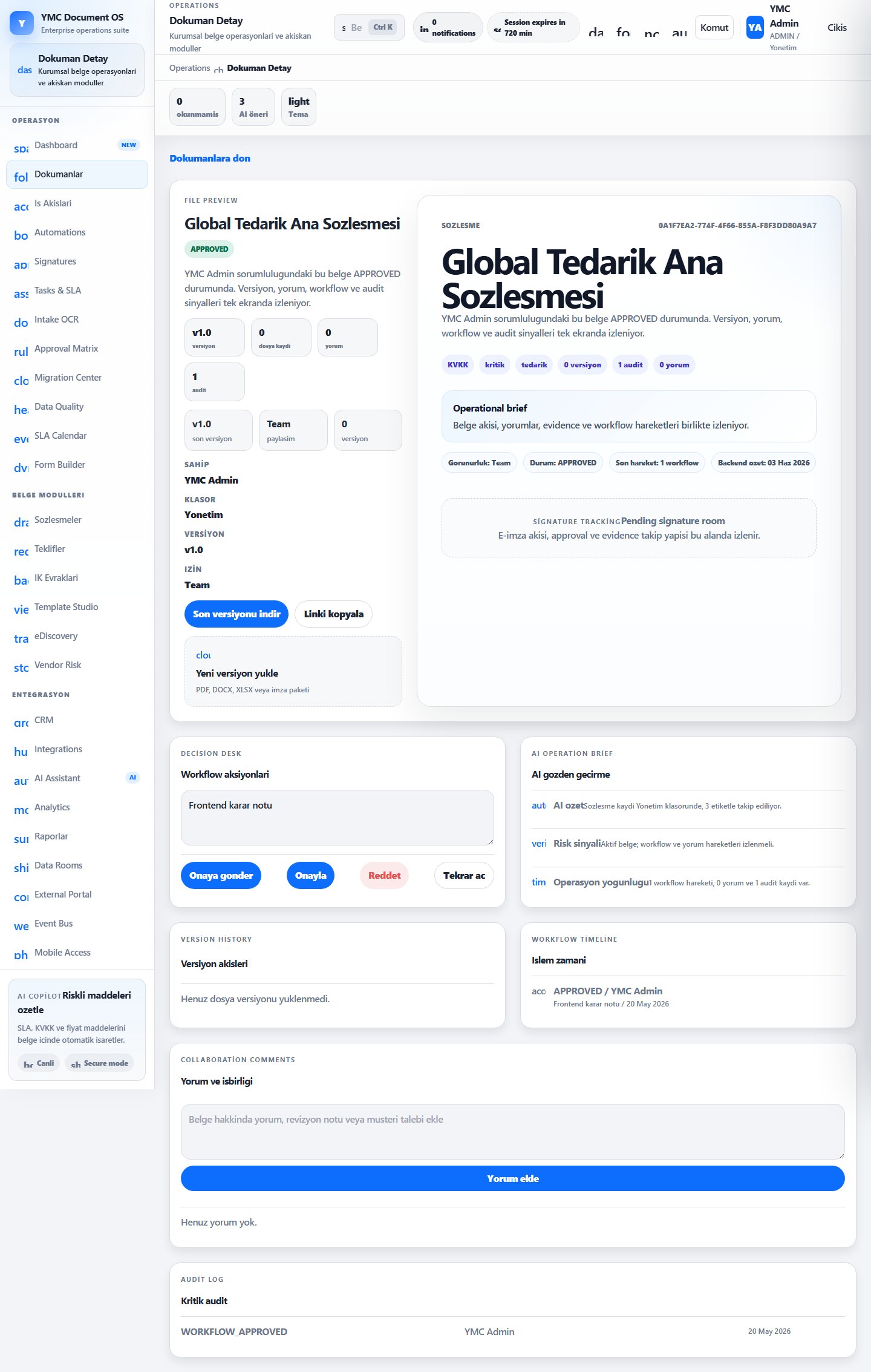 YMC DMS — Document Detail — Version control, audit trail and document preview