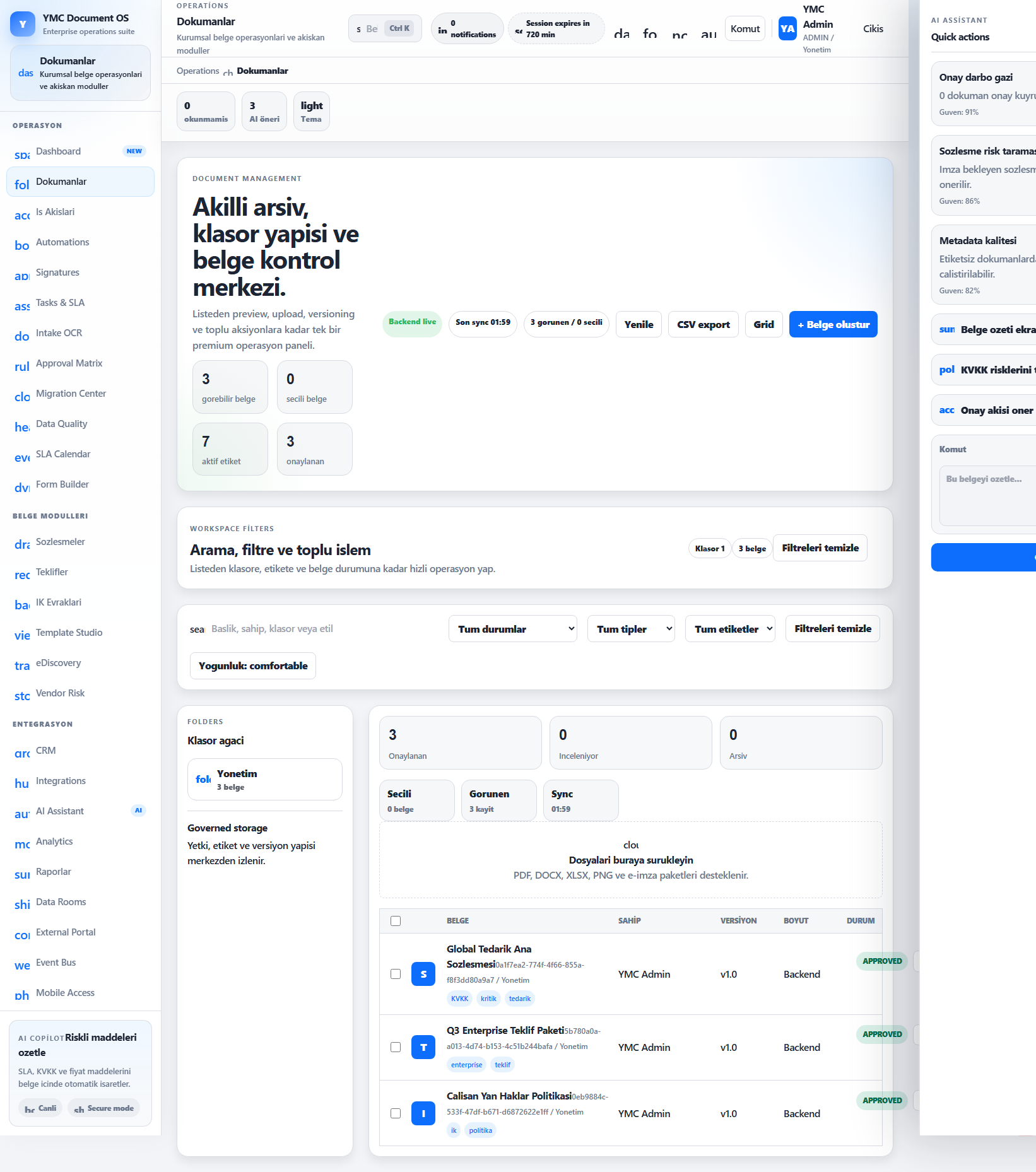 YMC DMS — Document Management — Centralized management, filtering and categorization of all documents