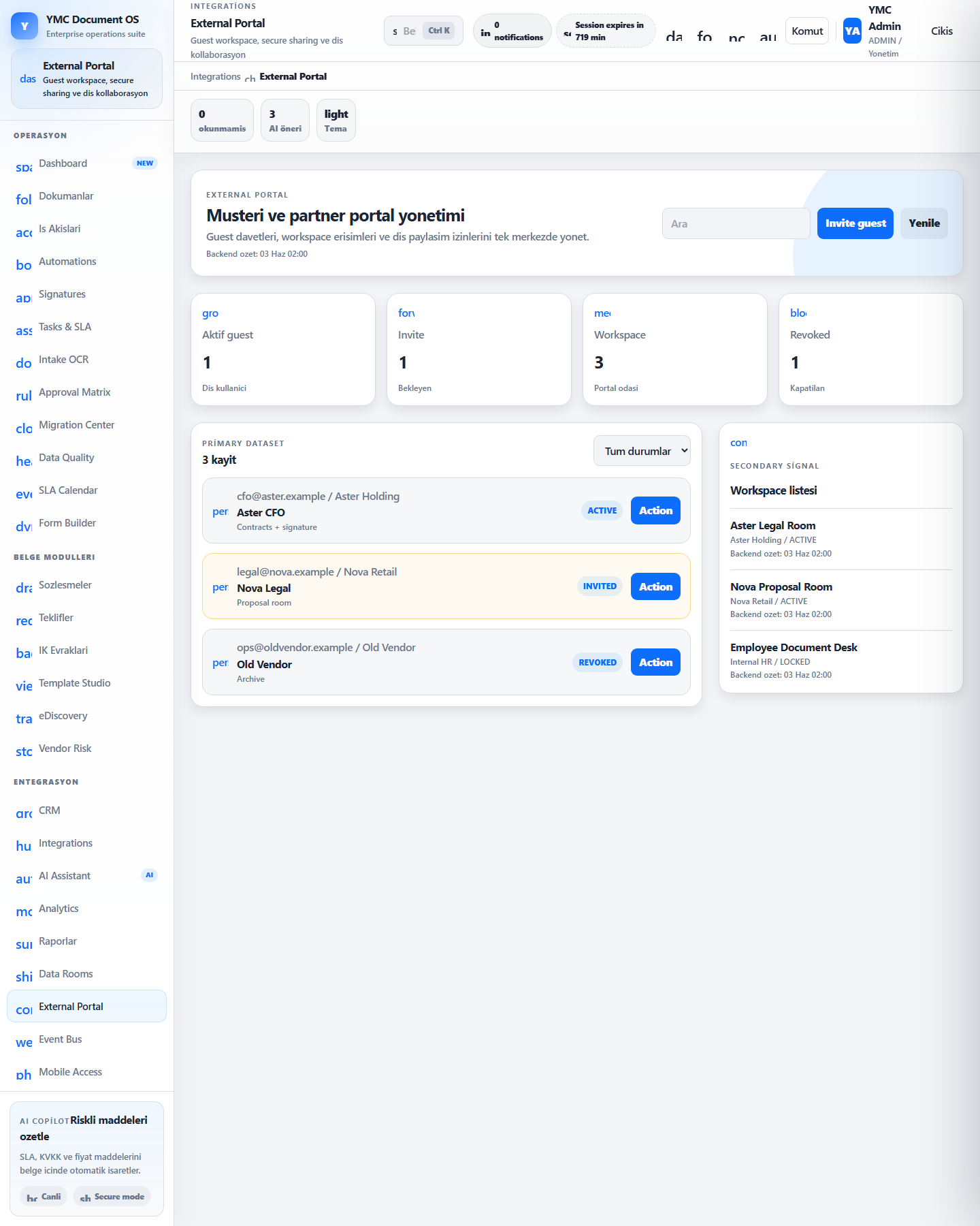YMC DMS — External Portal — Secure document access for customers and partners