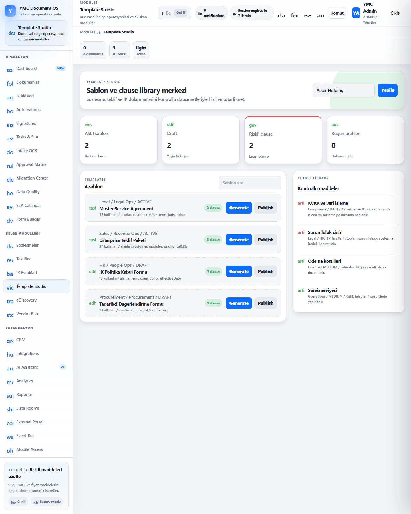 YMC DMS — Template Studio — Ready-to-use and customizable document templates