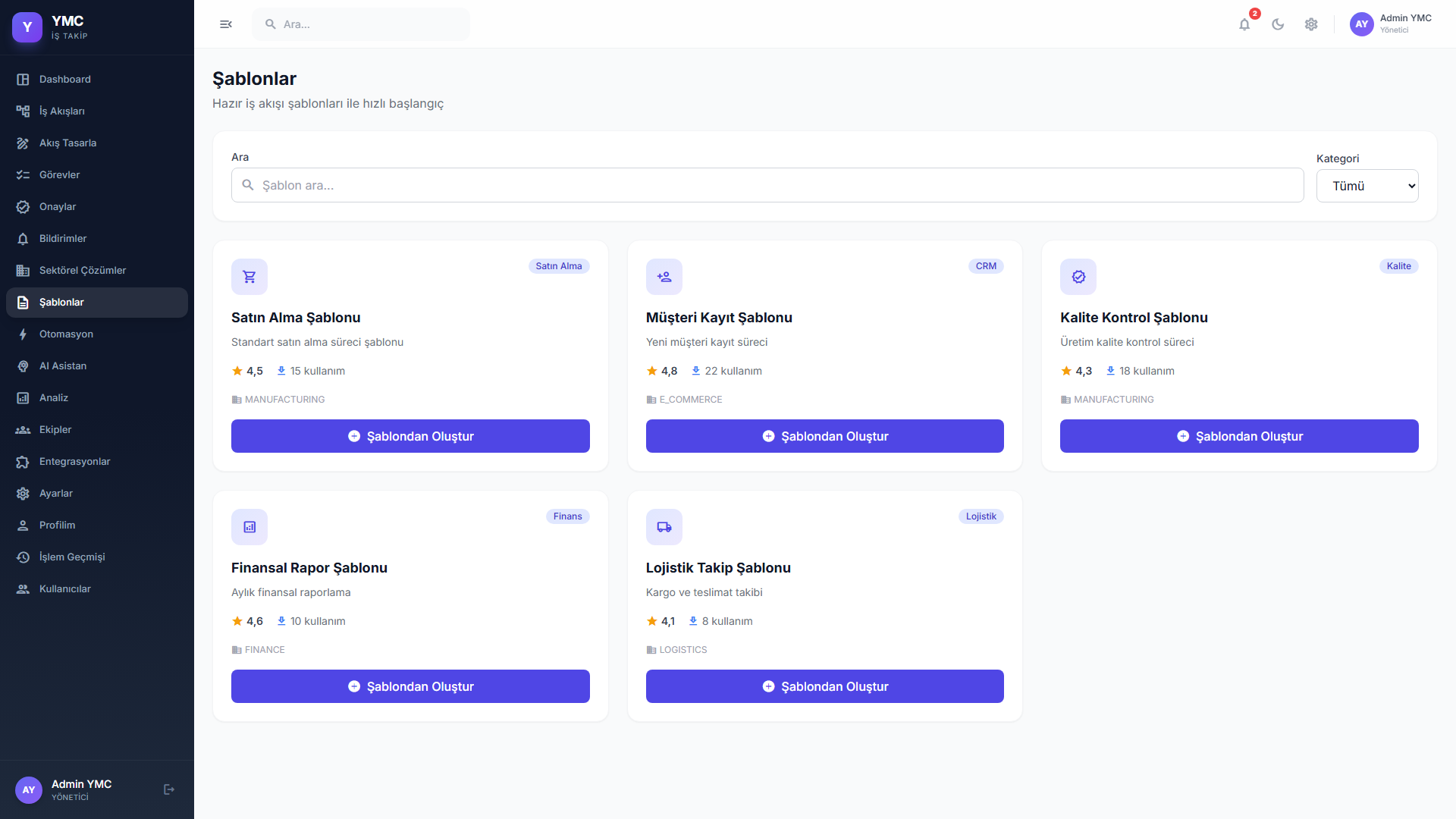 YMC İş Takip — Templates — Ready-to-use workflow templates for rapid deployment across departments