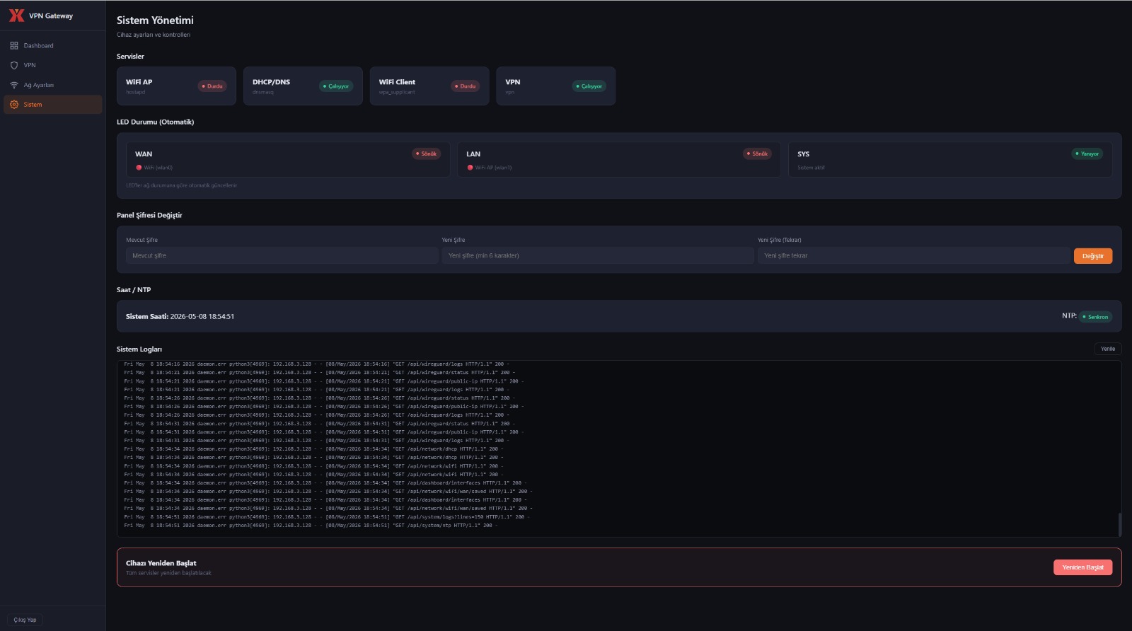 YMC Portable VPN Web Dashboard - Device Management