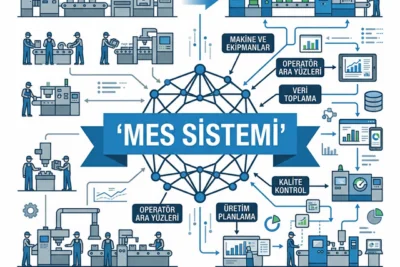 MES Nedir sorusuna yanıt olarak, üretim sahasını dijitalleştiren merkezi sistemin katmanlı yapısı.
