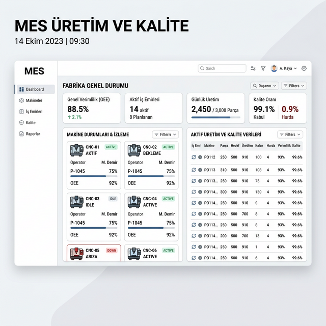 MES ve ERP Nedir: MES CNC Makine ve Kalite Ekranı