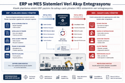 ERP ve MES sistemleri veri akışı karşılaştırma şeması