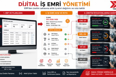 Dijital iş emri yönetimi ve rota takibi şeması