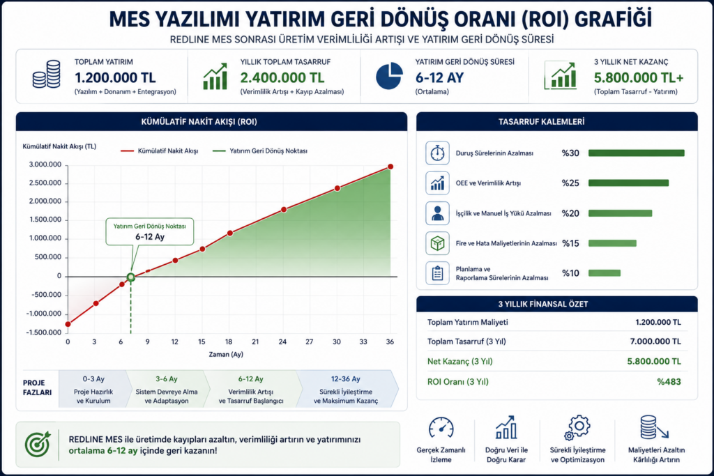 MES yazılımı yatırım geri dönüş oranı ROI grafiği