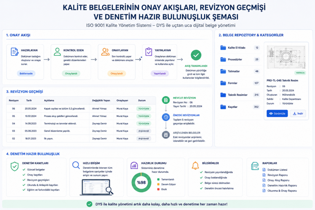ISO 9001 kalite yönetim sistemi denetim hazırlığı şeması