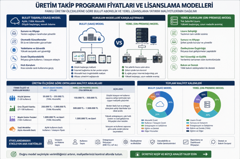 Üretim takip programı fiyatları ve lisanslama modelleri şeması
