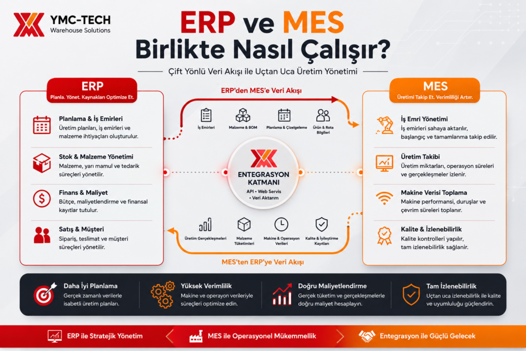 ERP MES entegrasyonu iş emri ve üretim veri akışı