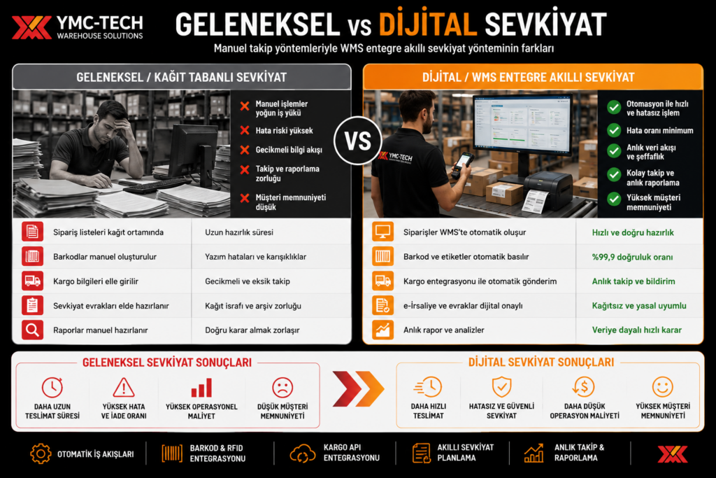 geleneksel kağıt tabanlı sevkiyat ile wms dijital sevkiyat karşılaştırması