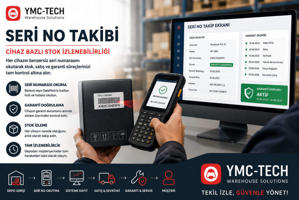 seri no takibi ve el terminali ile cihaz bazlı stok izleme şeması